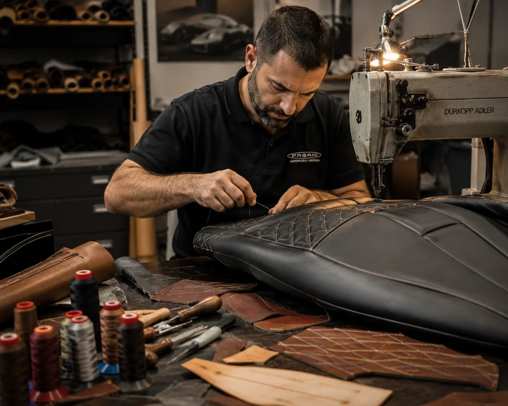Craftsman stitching automotive upholstery